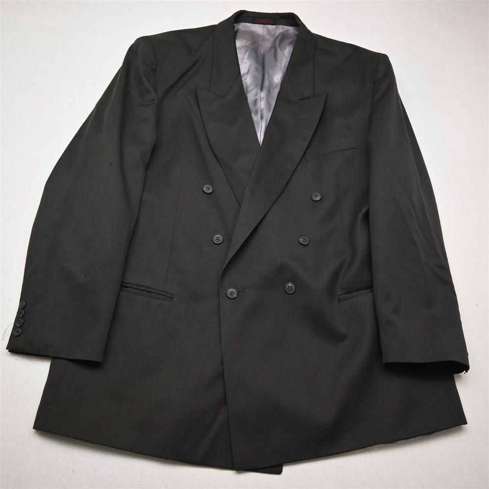 Vtg Mens Double Breasted 48L Olive Green 100% Wool Mens Blazer Jacket Sport Coat